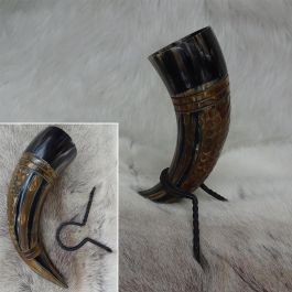 Engraved Scaled Drinking Horn & Rack